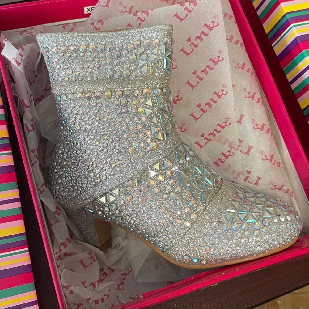 Silver Rhinestone Ankle Boots size 10&4 bundle for mamabiggs
